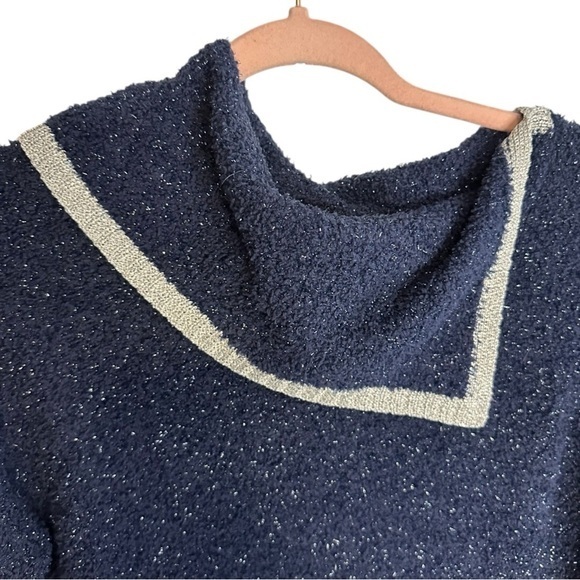 Crown & Ivy Navy Blue Bouclé Knit Sweater w/ Silver Trim – Size M - Picture 4 of 6